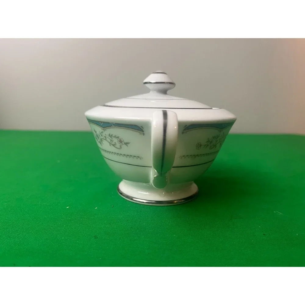 Seizan Fine China Japan Lasting‎ Sugar Bowl Lakeside Floral Silver Trim #7917